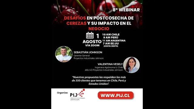 Miniatura del video: Octavo Webinar 2024. "Desafíos en postcosecha de cerezas y su impacto en el negocio"